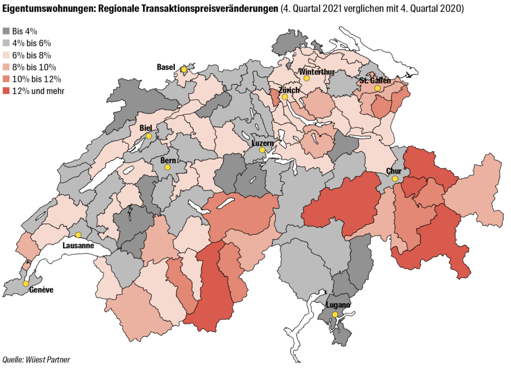 Eigentumswohnungen in der Schweiz: Regionale Transaktionspreisveränderungen für Wohneigentum