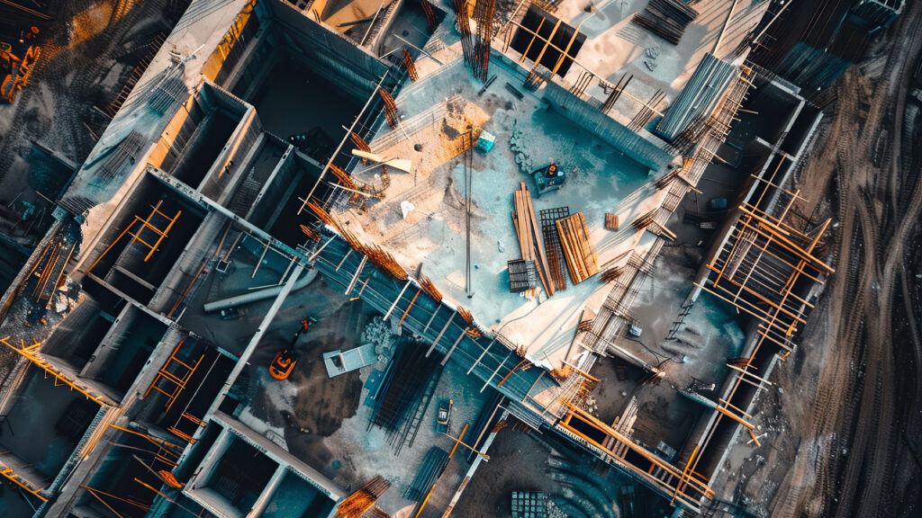 Baustelle eines Hauses aus der Vogelperspektive