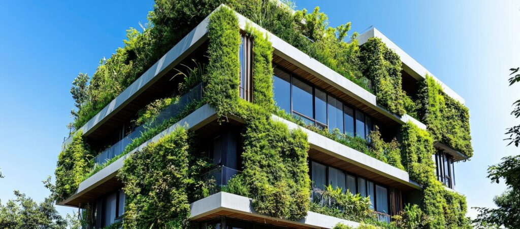 Sustainable building, plants on the walls